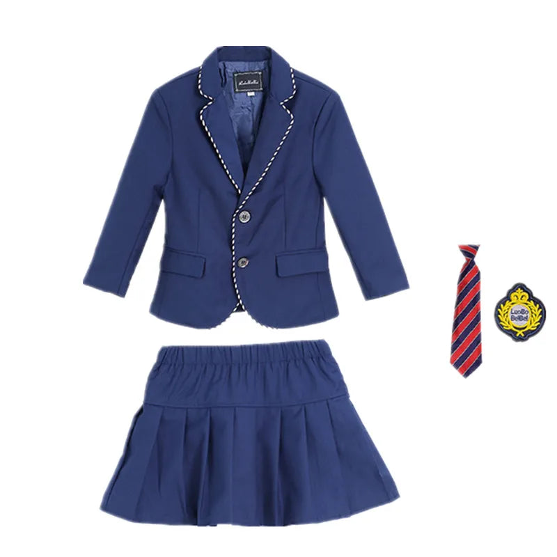 Boys Girls Formal Ceremony Costume Children's Brithish Style School Uniform Kids blue Jacket Pant/Skirt Photography Suit