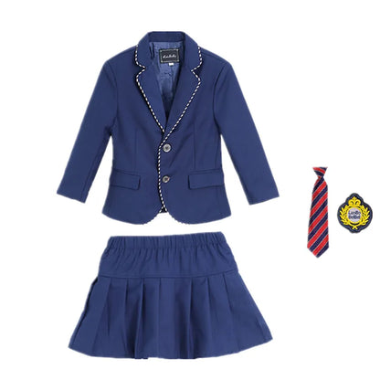Boys Girls Formal Ceremony Costume Children's Brithish Style School Uniform Kids blue Jacket Pant/Skirt Photography Suit