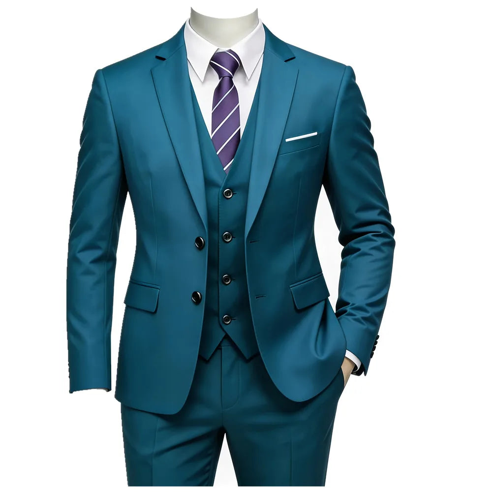 Men's 3 Pieces Suit Elegant Solid Slim Fit Single Breasted Party Blazer Vest Pants Set