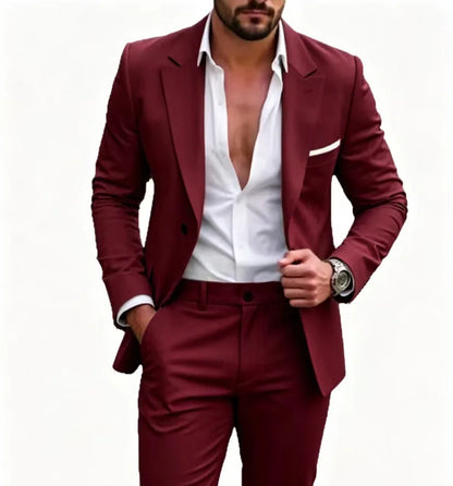 Ensemble décontracté 2 pièces pour homme, bleu marine, avec blazer à revers blanc et pantalon, costume de garçons d'honneur pour cérémonie