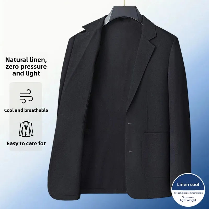 30% Linen Blazer - Men's Fashionally Fit Business Formal Wedding Gentleman English Style Breathable Versatile Casual Blazer
