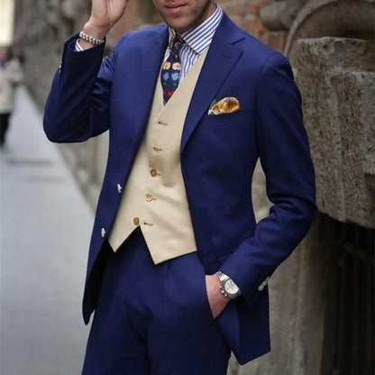 Navy Blue 3 Pieces Groom Tuxedos Groomsmen Mens Wedding Suits Prom Dress Casual Men Suits (Jacket+Pants+Vest)