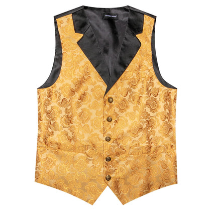 Men's Jacquard Floral Vest & Bowtie Set for Wedding & Formal Events – Yellow