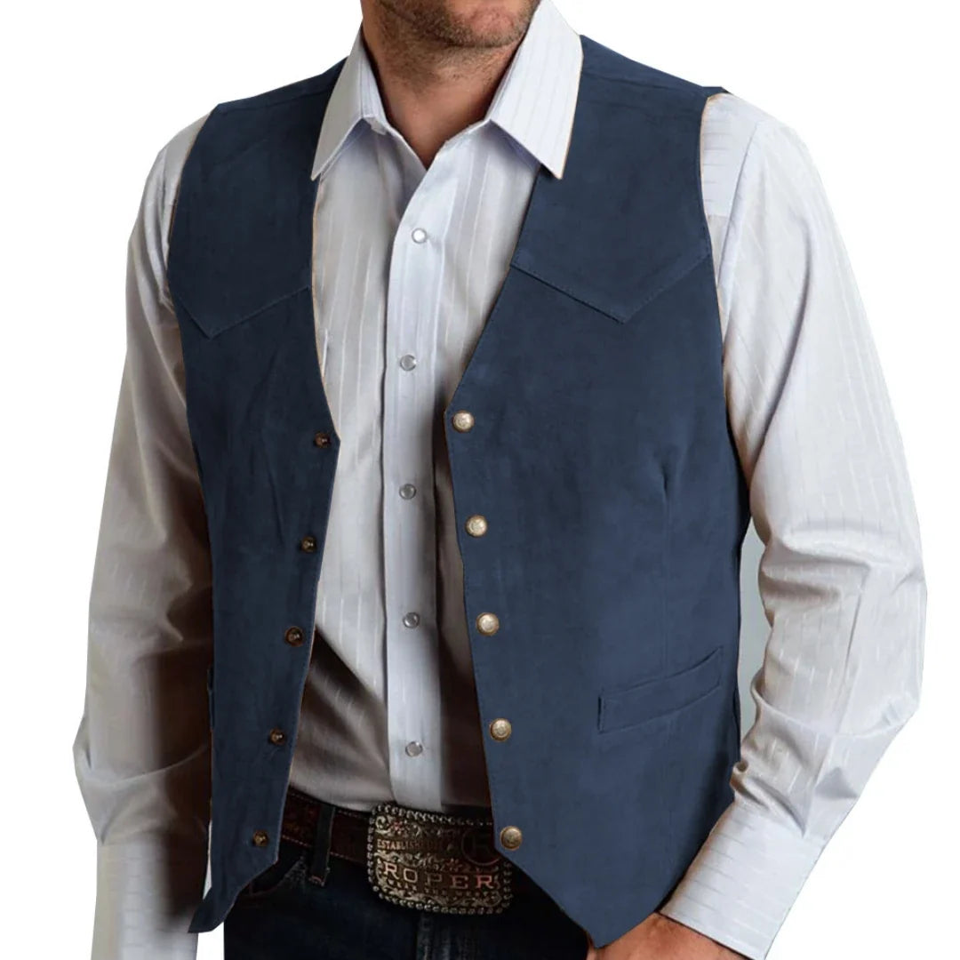 Men's Vest Slim Fit Suede Leather Waistcoat for Business and Banquet