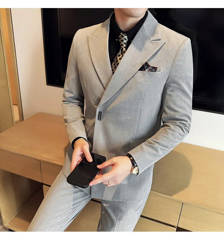Men's 3-Piece Slim Fit Suit Set – Jacket, Vest & Pants for Wedding, Prom & Business