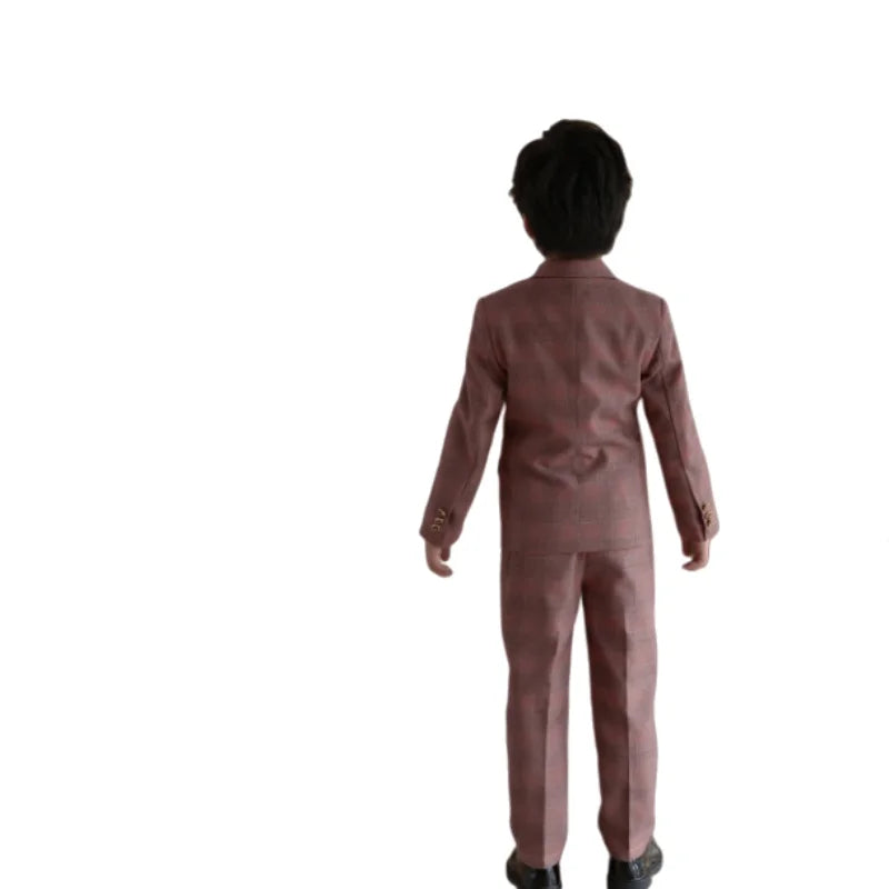 Boys Formal Wedding Birthday Prom Suit Set With Jacket Vest Pants Tie Brooch Children's Piano Host Speech Performance Costume
