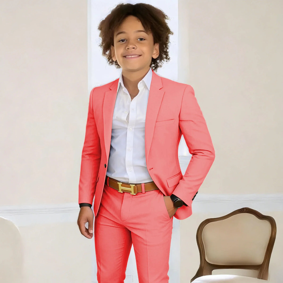 Suit For Boys 2-16 Years Blazer Pant Set 2 Piece Slim Fit Casual Beige Wedding Suit Set Birthday Stage Performance Costumes