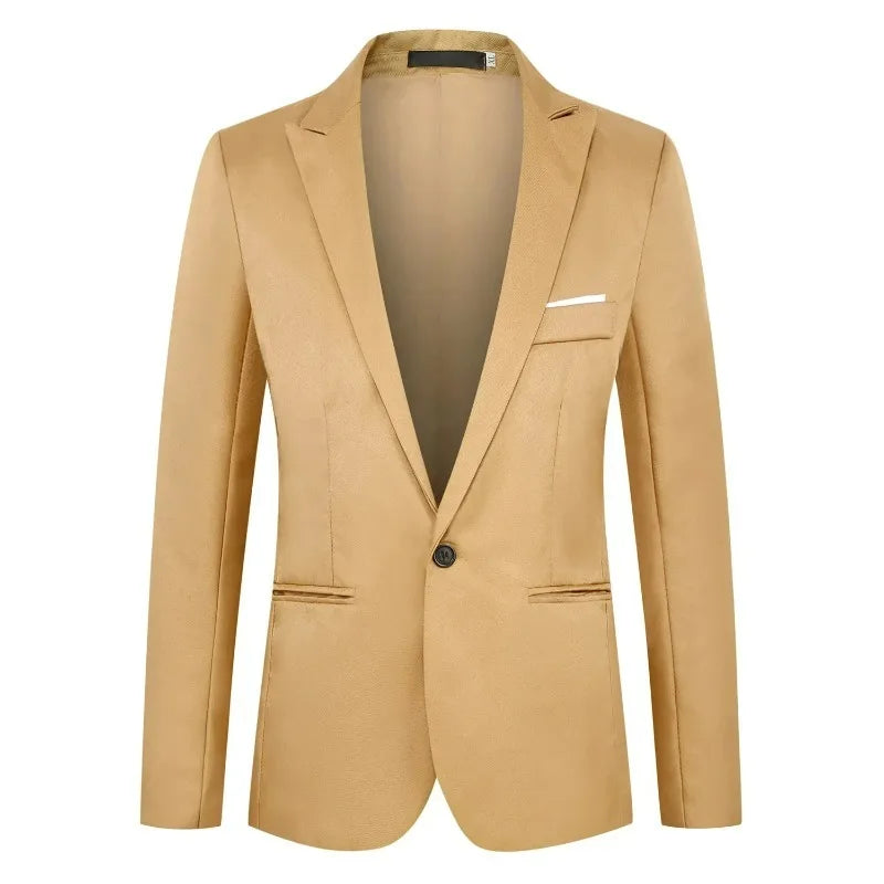 KIDWHXR Man Suit Jacket Slim Solid Single-breasted Suits Coats Men Long Sleeve Formal Business Party Wedding Blazer for Male