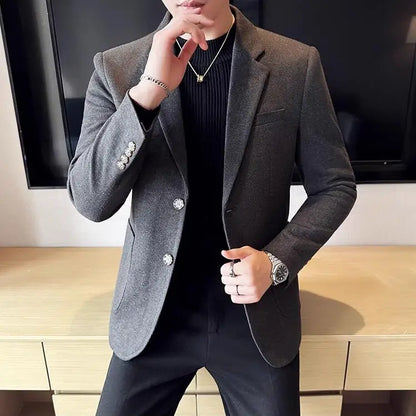 Autumn Winter New Woolen Slim Fit Suit Coat Men Fashion Casual Business Social Party Dress Men's Suit Jackets Tailcoats 4XL-M
