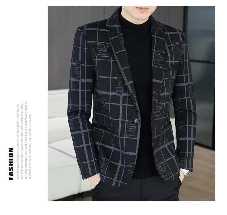 Blazer Autumn and Winter Men's Fashion Business Outdoor Travel Checkered Wedding Youth Slimming Casual High Formal Wear Blazer