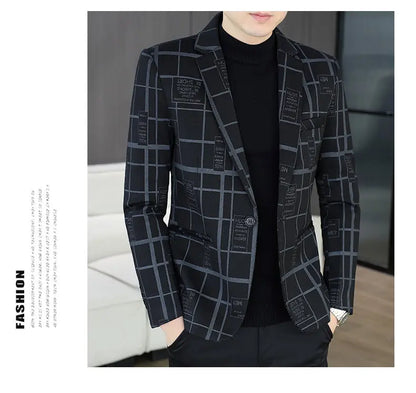 Blazer Autumn and Winter Men's Fashion Business Outdoor Travel Checkered Wedding Youth Slimming Casual High Formal Wear Blazer