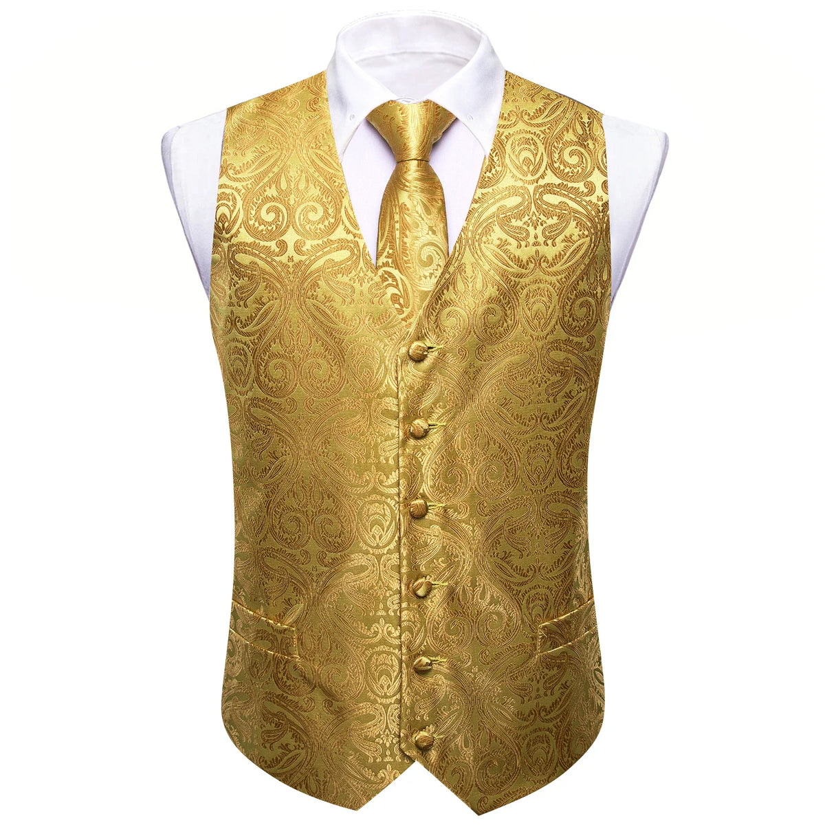 Men's Vest 4-Piece Set | Jacquard Paisley Floral Waistcoat with Tie & Pocket Square for Formal Events