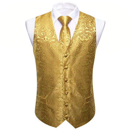 Men's Vest 4-Piece Set | Jacquard Paisley Floral Waistcoat with Tie & Pocket Square for Formal Events