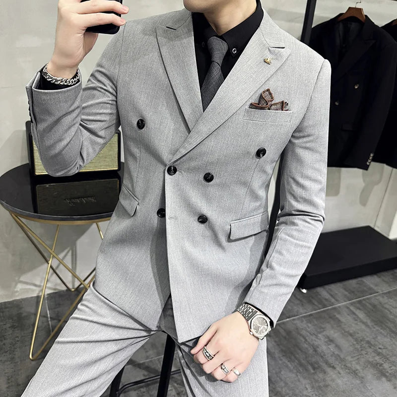 Men's Double-Breasted 2-Piece Suit – Slim Fit, Formal Business & Wedding