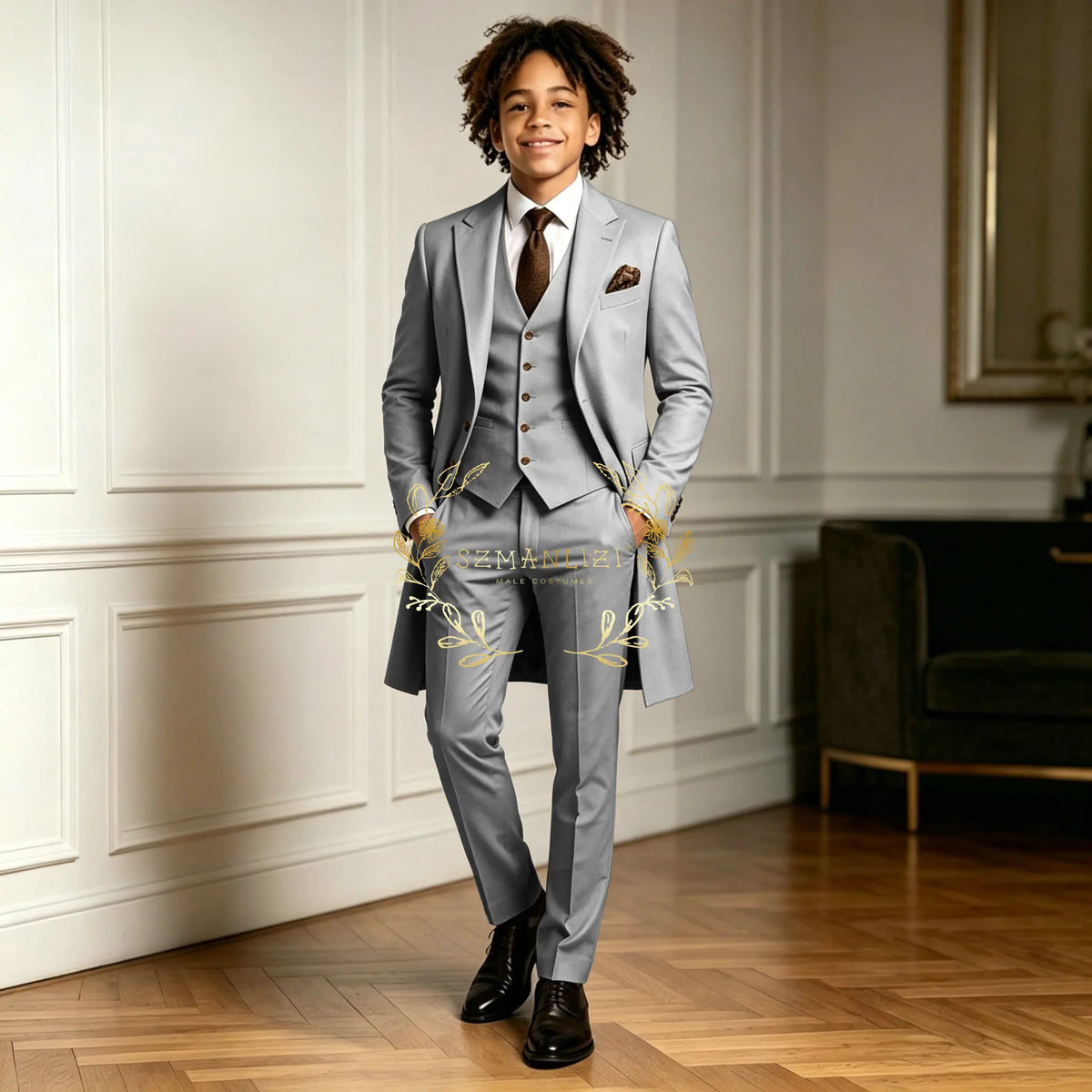 Premium Light Green Boys Formal Suit Sets 3 Pieces Long Jacket Vest Pants Occasion Wear For Wedding Party Banquet Performance