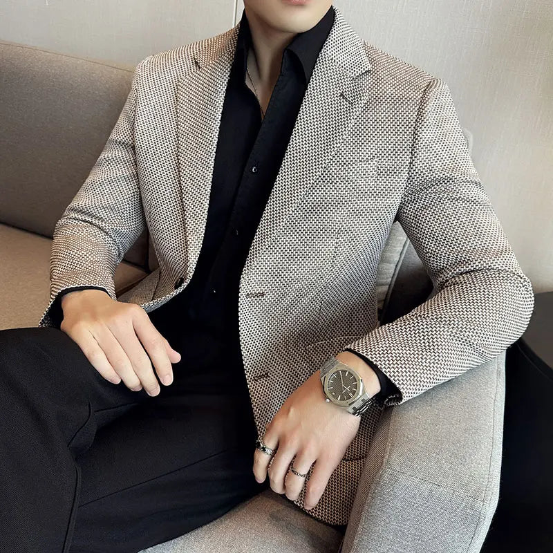 New Lmitation Linen Woven Slim Fit Suit Jacket Men Fashion Casual Business Blazers Wedding Social Party Dress Coats 4XL-M