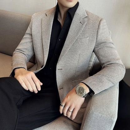 New Lmitation Linen Woven Slim Fit Suit Jacket Men Fashion Casual Business Blazers Wedding Social Party Dress Coats 4XL-M