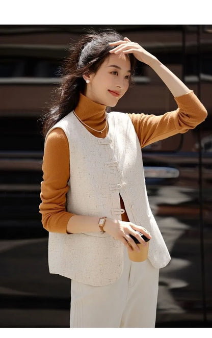 Women's Vest New Fashion Retro Chinese Vest Coat New Small Fragrant Vest Female Tops Sleeveless Jacket Chaleco Mujer Outerwear