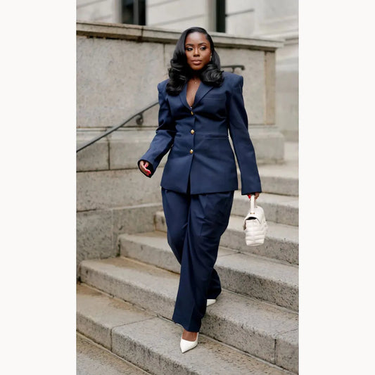 Plus Size Women's Suits Modern Fashion Single-breasted Peak Lapel Two Pieces (Jacket+Pants) Formal Black Office Lady Set