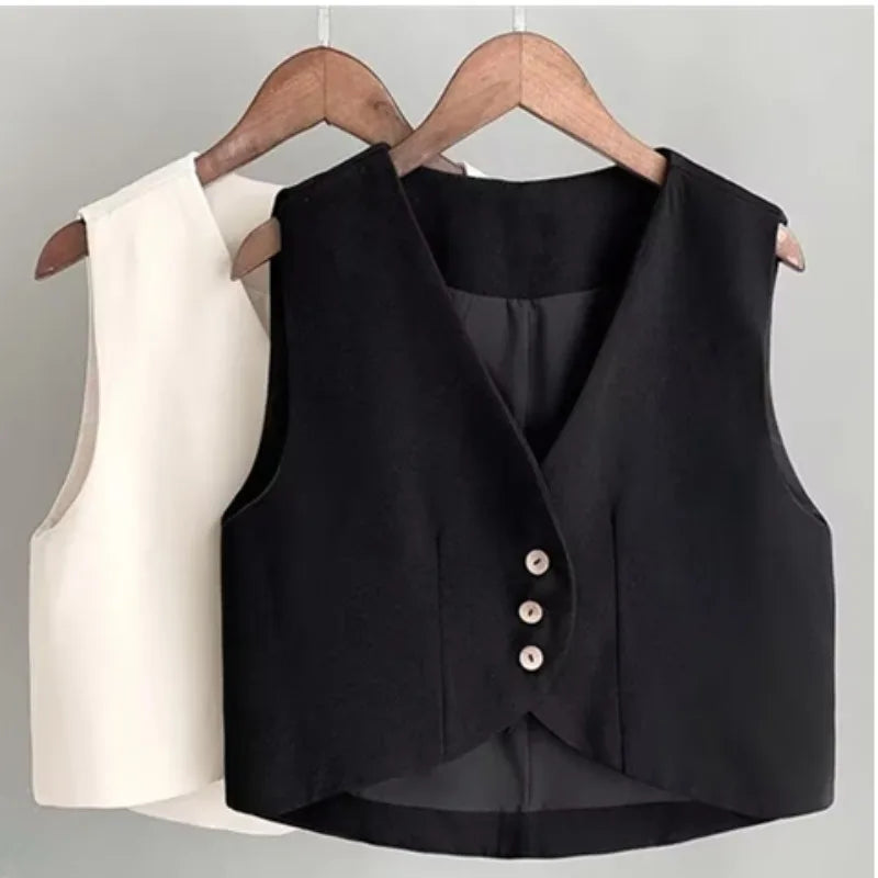 Xiaoxiangfeng Women's Vest Spring Summer New Short Suit Vest Fashion V-Neck Sleeveless Jacket Female Short Blazer Vest Waistcoat