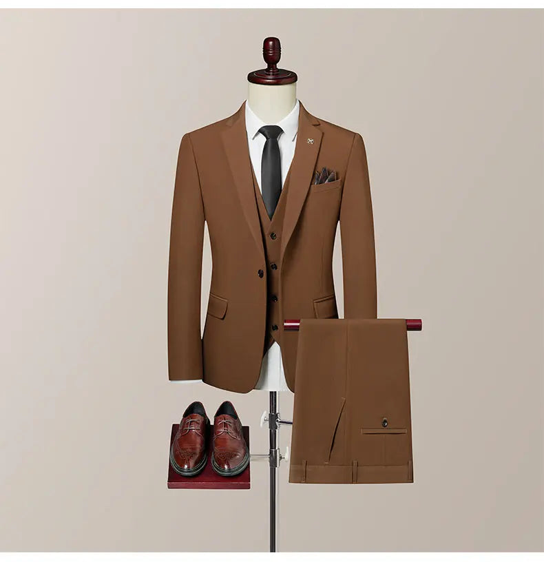 High-Quality Groom's Three-Piece Set Wedding Dress - Slim Fit British Style Business Casual Suit Vest Trousers for Men
