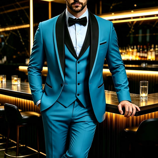 men's three piece suit, slim fit jacket with vest and pants, wedding party set