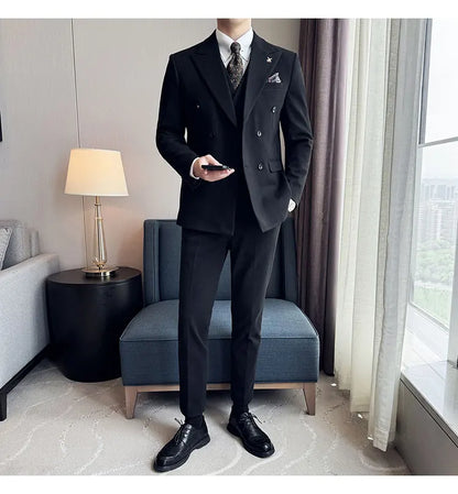 (Jacket+Pant) Autumn Winter Thickened Woolen Suit 2025 New High Quality Slim Business Tuxedo Fashion Wedding Social Suits