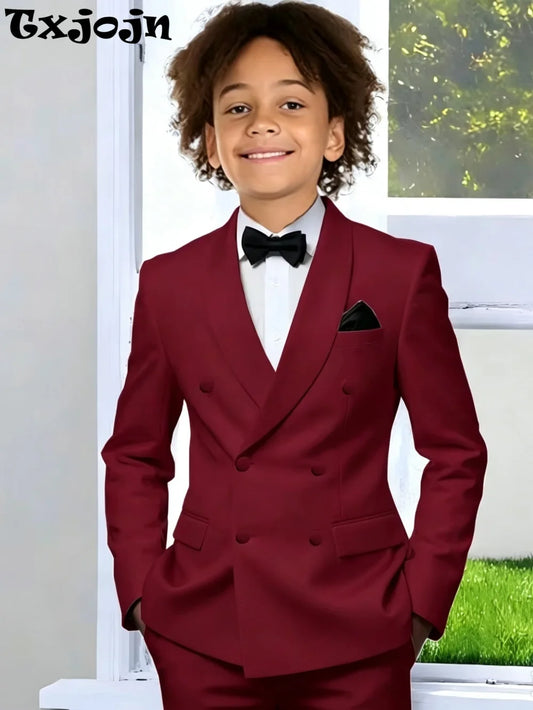Double Breasted Boys Homecoming Suit Set 2 Pieces Formal Occasion Wear Fast Delivery Kids Slim Fit Tuxedo Wedding Party Wear