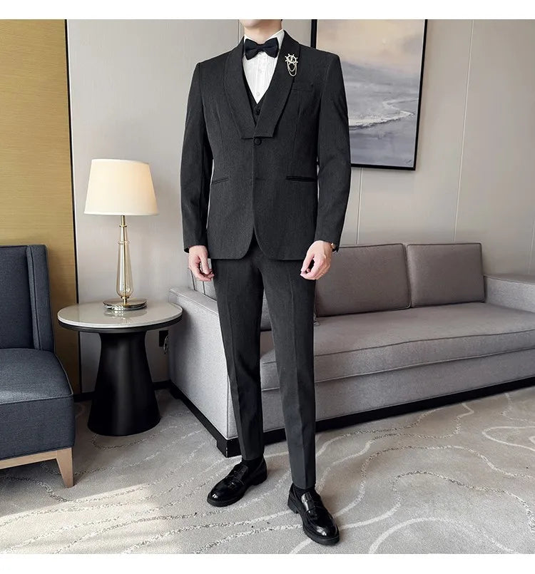 High Quality Casual Business Suit Set Men Slim Fit Social Wedding Groom Formal Set 3 Piece Set (jacket+vest+pant）men Clothing