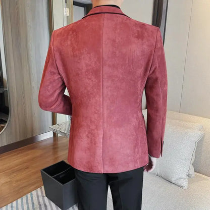 2024 Autumn Winter Men's Suede Suit Jacket High End Business Casual Blazers Slim Fit Wedding Groom Street Wear Social Dress Coat
