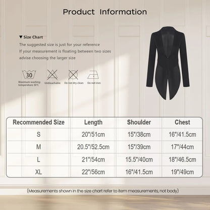 Womens Nightclub Cocktails Tailcoat Waitress Cosplay Costume Blazer Jackets Swallowtail Jacket Tuxedo Coat Jazz Dance Costume