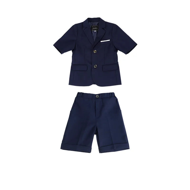 Boys Summer Solid Short Sleeve Suit Jacket Short Formal Dress Kids Wedding Blazer Child Photography Suit Toddler Tuxedo Costume