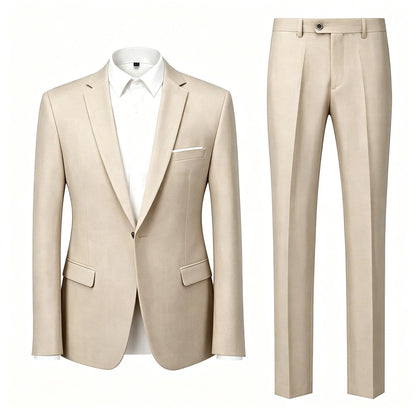 Men's Suit Set Wedding Elegant High Quality Blazer Pants Slim Fit Wrinkle Resistant Business Formal Breathable Durable