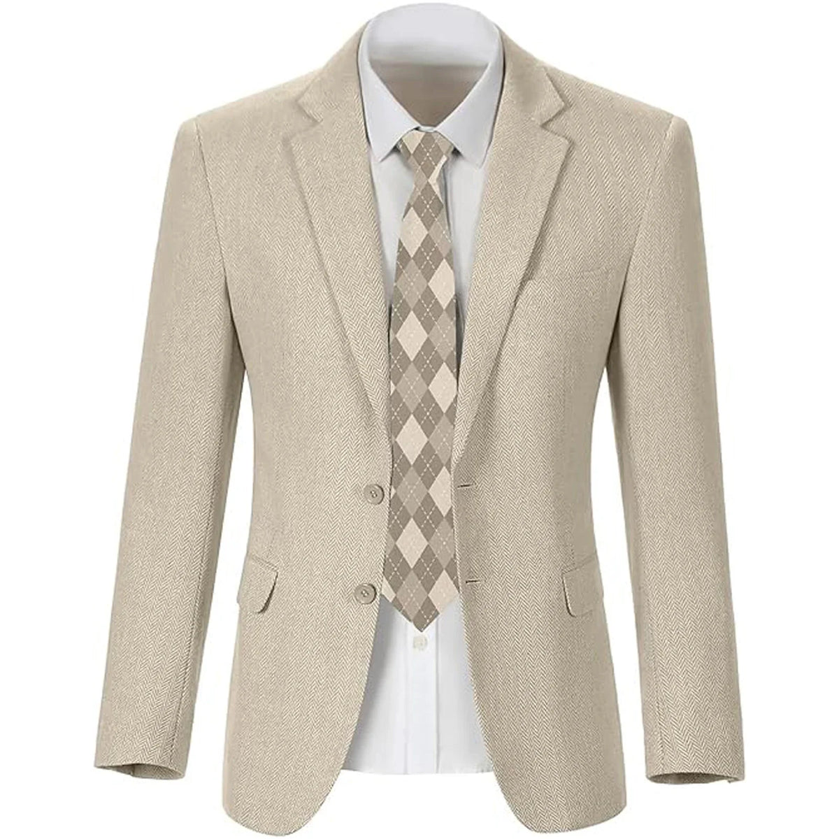 Men's Herringbone Blazer 2 Button Notch Lapel Slim Fit Suit Jacket Business Casual Tuxedo Coat Formal Wedding Office Outerwear