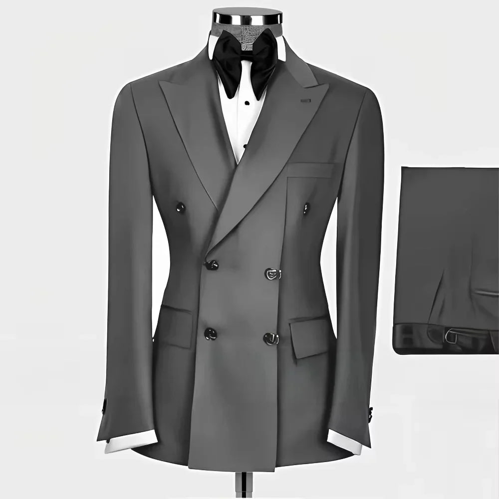New Style Men Double Breasted Suits 2 Pieces Slim Fit Wedding Tuxedo Set Formal Blazer with Pants Prom Party Groom Office Wear