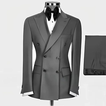 New Style Men Double Breasted Suits 2 Pieces Slim Fit Wedding Tuxedo Set Formal Blazer with Pants Prom Party Groom Office Wear