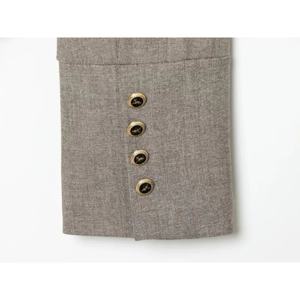 Elegant Women Tailored Blazers with Lapel Buttons New in Fitted Blazer with False Double Welt Pockets Spring Taupe Brown Outwear