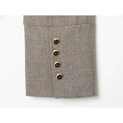 Elegant Women Tailored Blazers with Lapel Buttons New in Fitted Blazer with False Double Welt Pockets Spring Taupe Brown Outwear