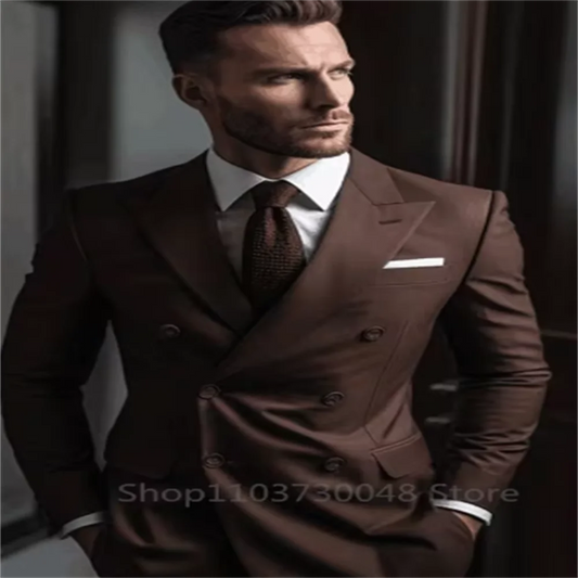 Men Suits Set Fashion New Men's Formal Business/Wedding Groom Suits Peak Lapel Double Breasted Blazer Trousers
