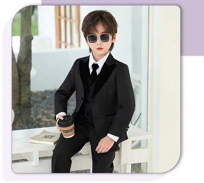 Boys Fashion Blazer Jacket Waistcoat Pants Wedding Suits Kids Morning Coat Formal Dress Children Tuxedos Toddler Clothes Sets