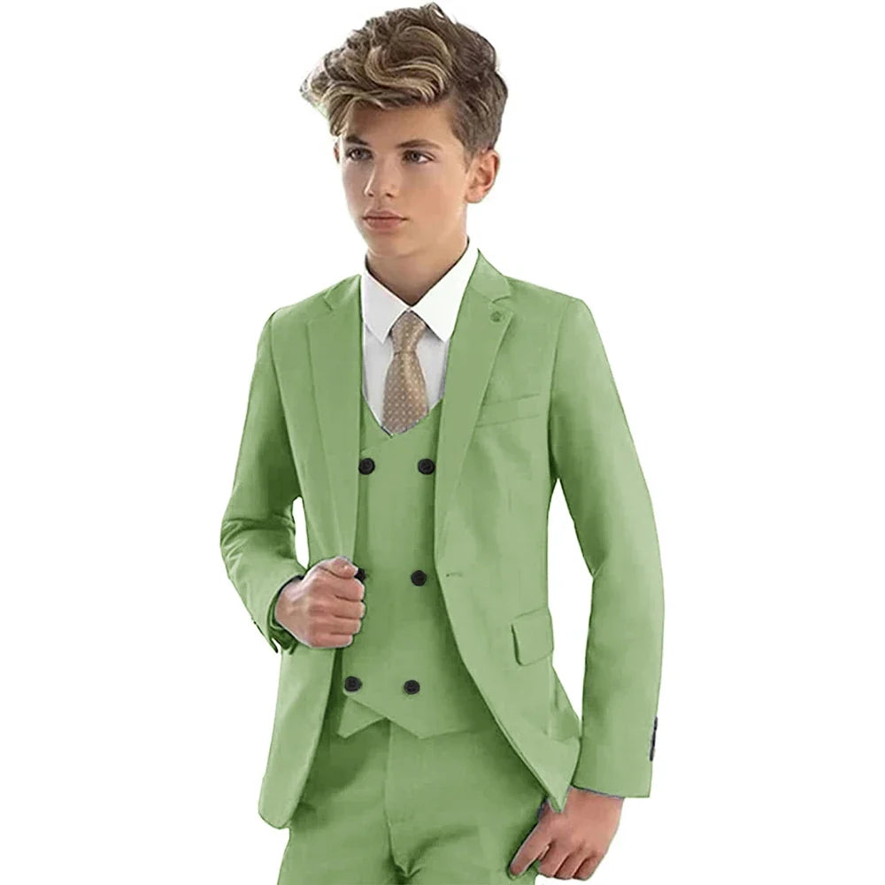 Christmas Party Fashion Green Suit Sets For Boys Piano Performance Formal Blazer Vest Pants 3 Pieces Evening Dinner Outfits