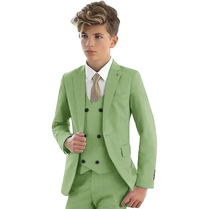 Christmas Party Fashion Green Suit Sets For Boys Piano Performance Formal Blazer Vest Pants 3 Pieces Evening Dinner Outfits