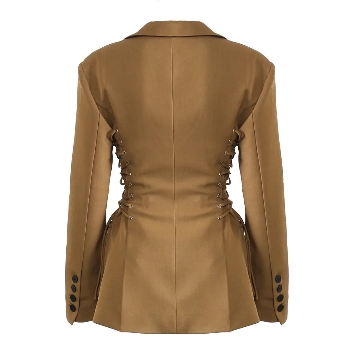 Spring Autumn New Women Blazer Notched Collar Single Button Lace-Up Waist Cinching Slim Fit Elegant Fashion Jackets HK13264
