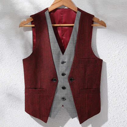 Men's Herringbone Vest – V-Neck Single Breasted Waistcoat for Weddings & Formal Events
