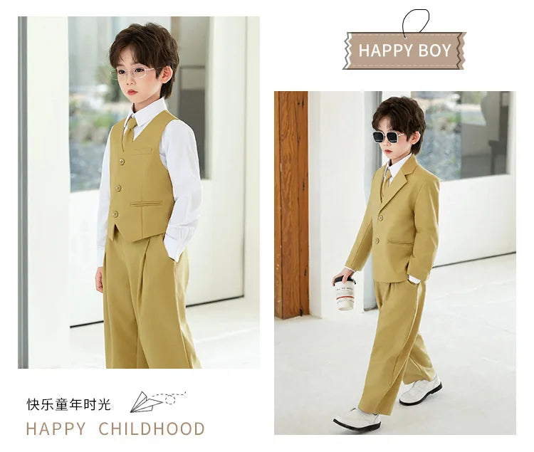 2026 New Flower Boys Wedding Dress Kids Birthday Party Outfit Children's Piano Host Speech Performance Costume