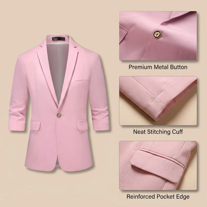 Men's Casual Seven-Quarter Sleeve Pink Suit Summer Leisure Fashionable Top with Pants Included