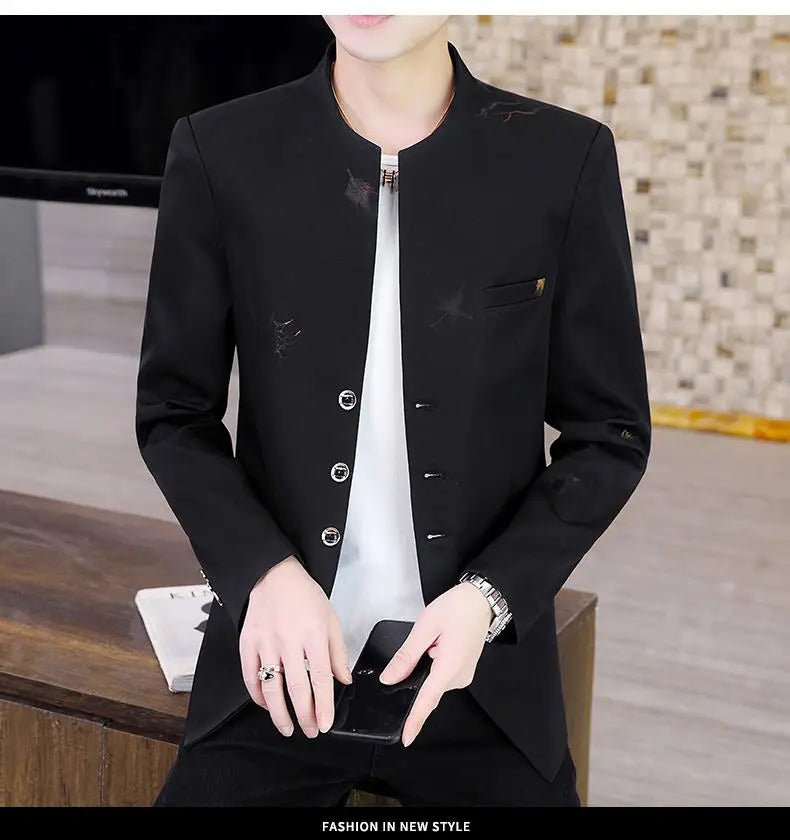 2026 Blazer Fashionable Outdoor Travel Youthful Wedding Versatile Printed Fabric Host Slim-fit Casual Lightweight Men's Blazer