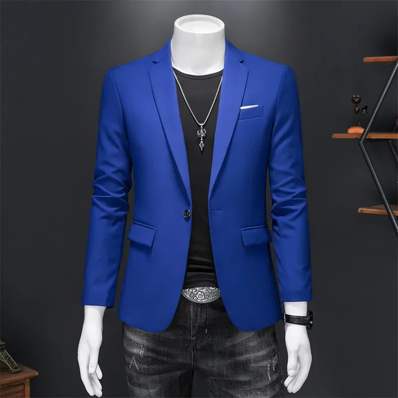 Men's Slim Fit Single-Breasted Blazer for Business Casual and Wedding Occasions