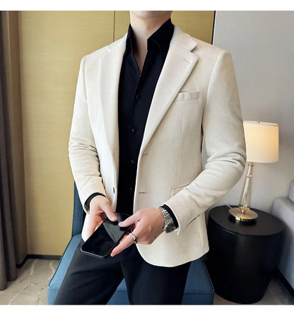 2025 Autumn Winter Velvet Suit Jacket Men Casual Business Blazers Wedding Groom Social Banquet Party Formal Blazer Men Clothing