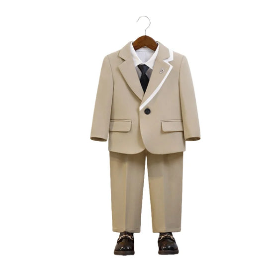 Flower Boys Wedding Suit Set Kids Piano Performance Costume Children's Jacket Vest Pants Bowtie Broochh 5Pieces Clothes Set